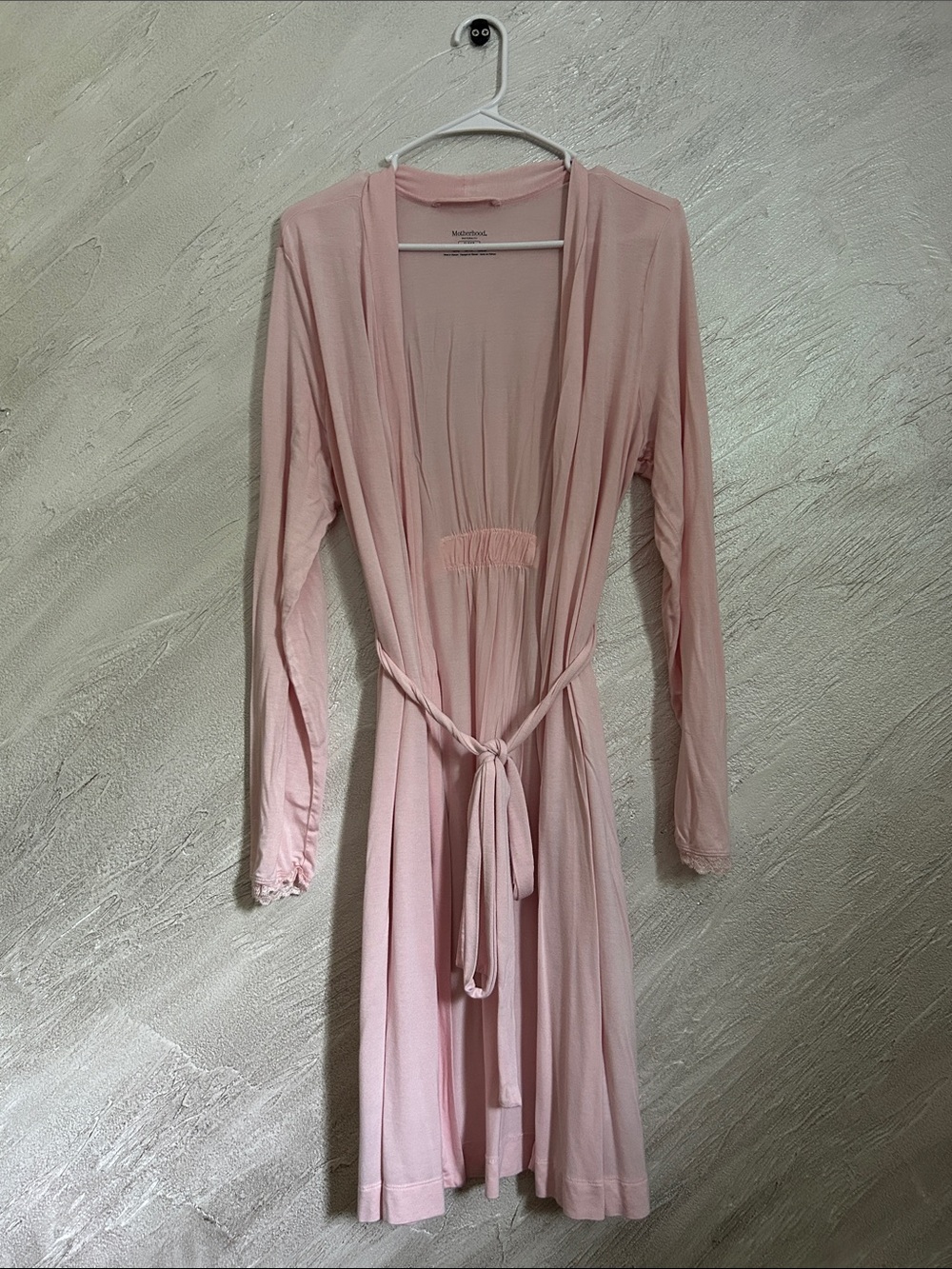 Women's Motherhood Maternity Pink Lounge Robe with Waist Tie
